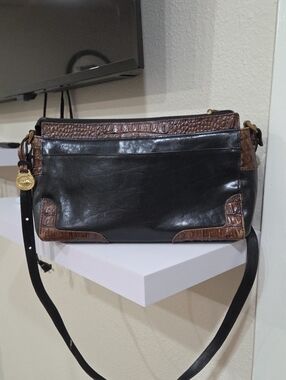 Brahmin Black and Brown Leather Crossbody Bag